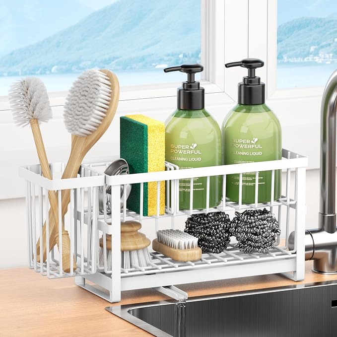 Sponge Holder for Kitchen Sink, 2 Tier Sink Caddy Organizer Countertop by Liuoud