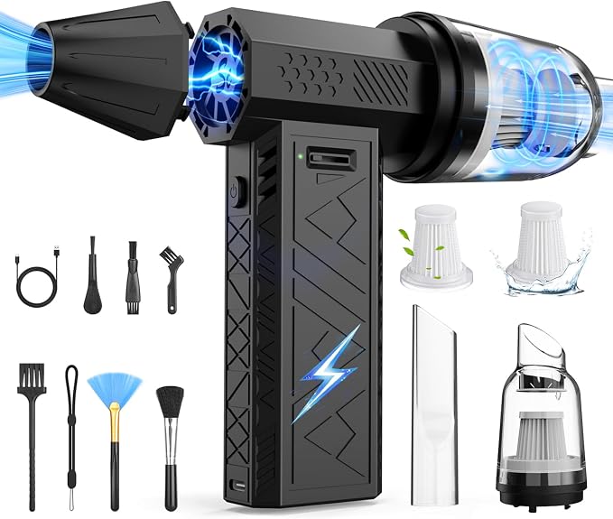 Compressed Air Duster and Vacuum 2 in 1, 180000RPM Powerful Electric Air Duster by Sevenchip