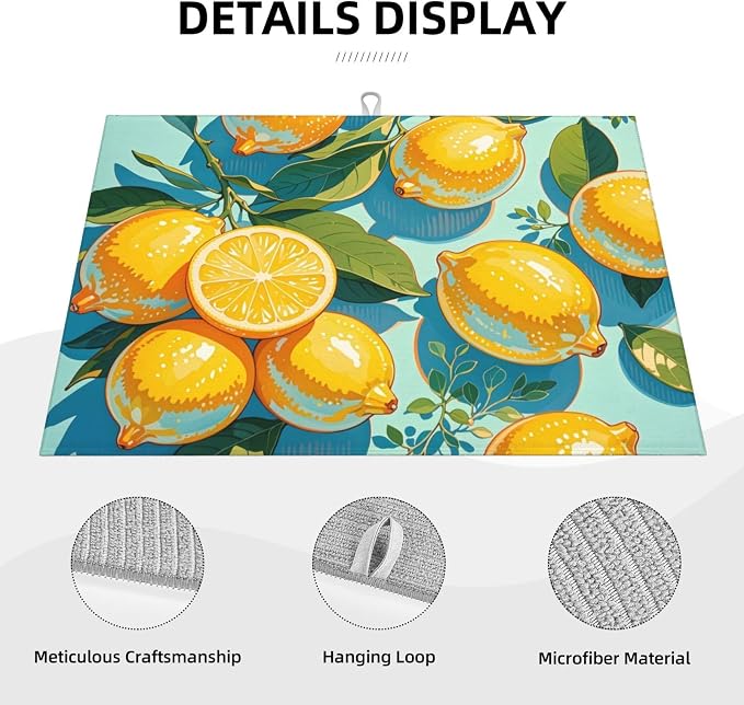 lemon Dish Drying Mat Highly Absorbent Double-Sided Microfiber - Image 5