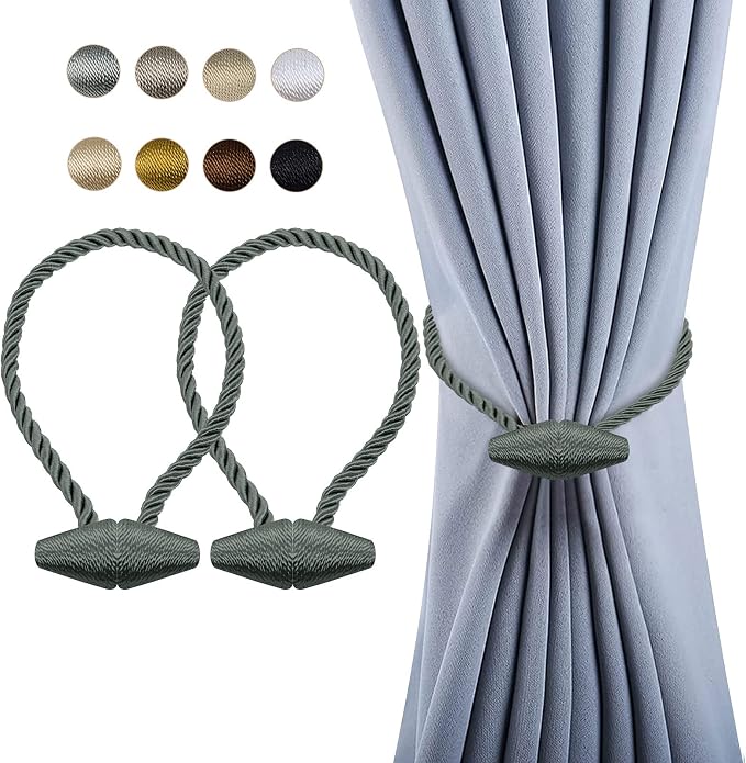 Hion Magnetic Curtain Tiebacks Gray Blue 2pcs, Curtain Tiebacks Buckles by Hion
