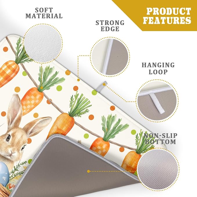 Giwawa Easter Bunny Dish Drying Mat Eggs Carrot Dishes Drainer Pad Absorbent - Image 4
