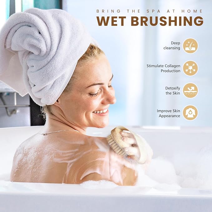 POPCHOSE Dry Brushing Body Brush, Natural Bristle Dry Skin Exfoliating Brush - Image 5