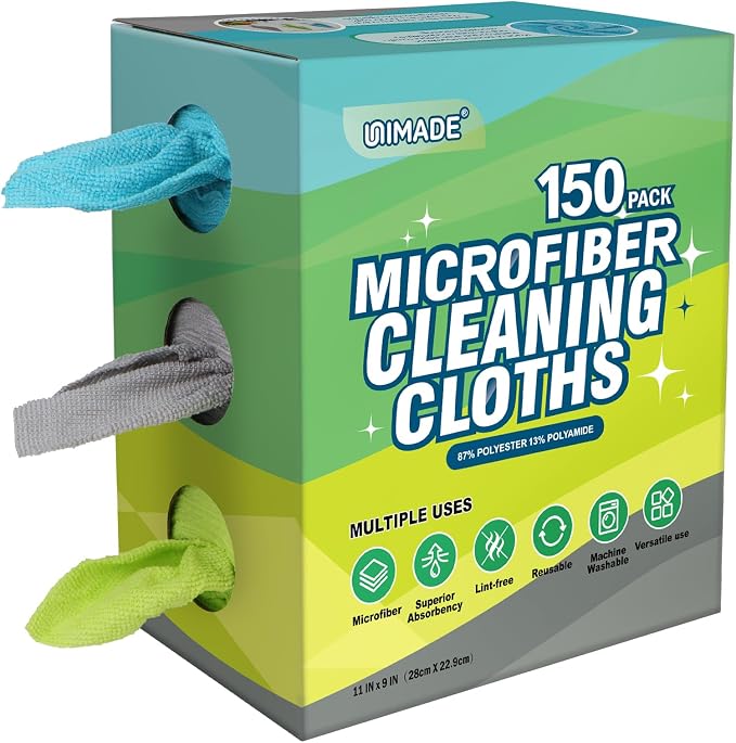 Microfiber Cleaning Cloth, 150 Pack Reusable Paper Towels Microfiber Towels by Unimade