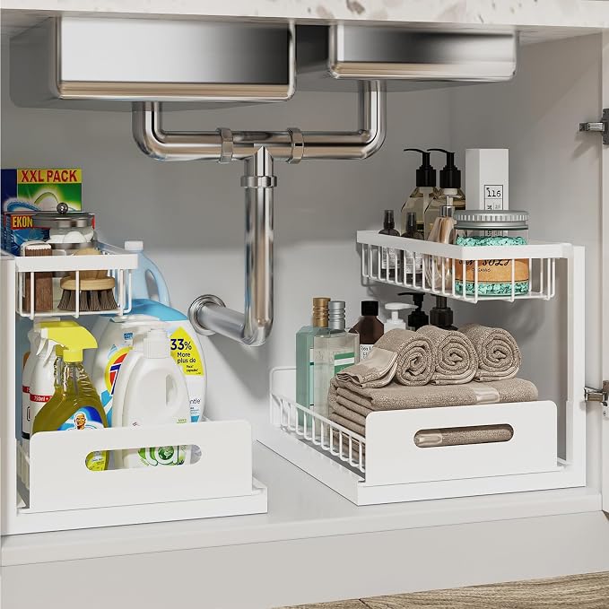 REALINN Under Sink Organizer, Pull Out Cabinet Organizer 2 Tier Slide Out Sink by REALINN