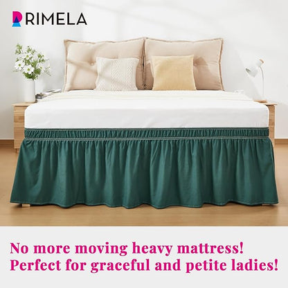 RIMELA Emerald Green Bed Skirt King Size 18 Inch Drop, Wrap Around Elastic Bedskirt, Dust Ruffle for Adjustable Bed Base Machine Washable Easy to Install Bed Skirts