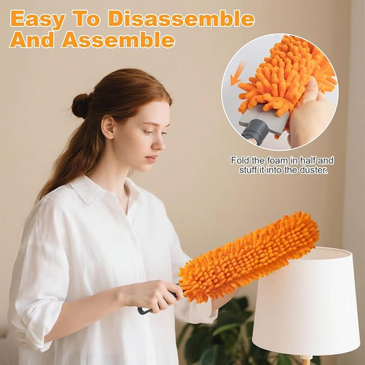 16'' Microfiber Duster with Long Handle, Reusable Detachable Head Duster - Image 2