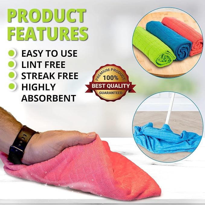 HELOMOR 12 Extra Large Microfiber Cleaning Cloths, Reusable Multi-Purpose - Image 4