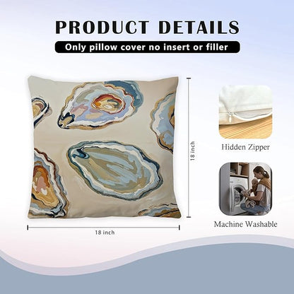 Abstract Oyster Coastal Beach Pillow Covers 18x18 Set of 2, Beachy Room Decor Aesthetic, Retro Coastal Ocean Oyster Shell Decorative Lumbar Pillow Covers for Home Bedroom Living Room