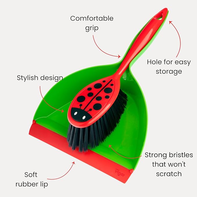Vigar Ladybug Dust Pan and Brush Handy Set, 12-3/4-Inches - Image 3