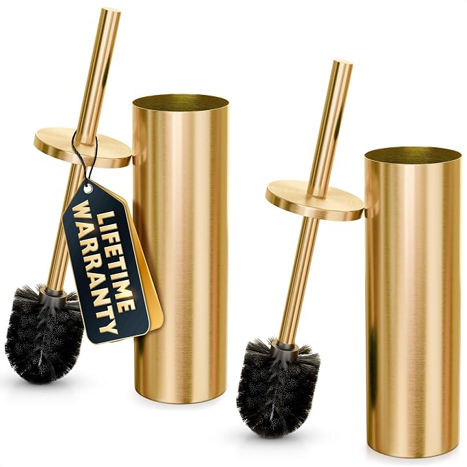 2 PCS Gold Toilet Brush and Holder Set by Novsix