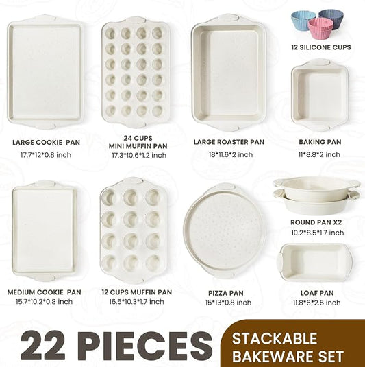Kikcoin 22 PCS Nonstick Baking Pans Set, Stackable Bakeware Sets - Image 2