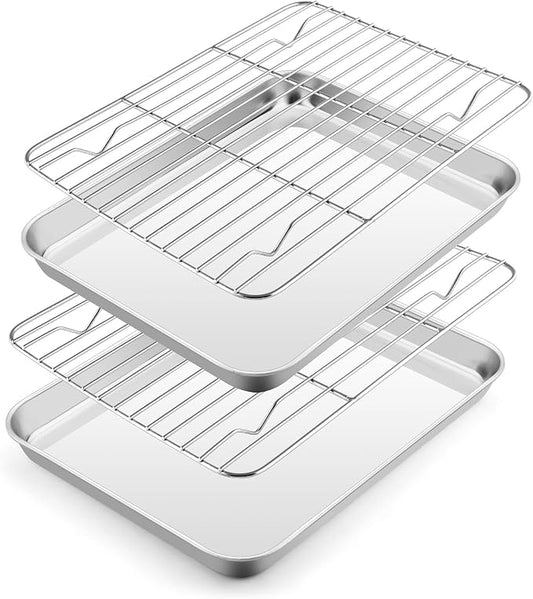 E-far Small Baking Sheet with Wire Rack, Stainless Steel Cookie Sheets Trays & by E-far