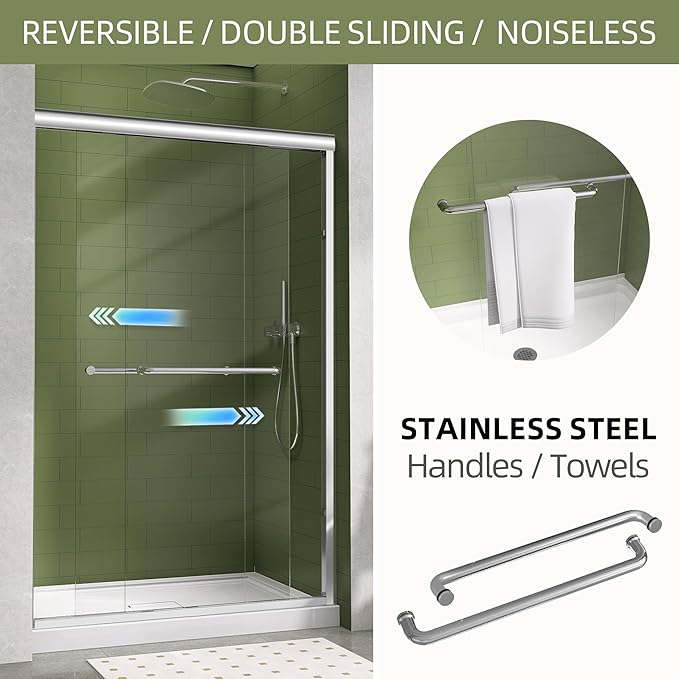 GETPRO Sliding Shower Door 44-48 in. W x 72 in. H Semi-Frameless Bypasss Double - Image 2
