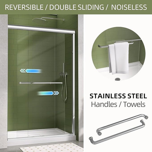 GETPRO Sliding Shower Door 44-48 in. W x 72 in. H Semi-Frameless Bypasss Double - Image 2