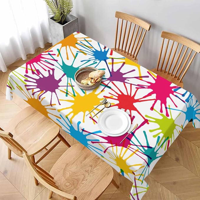 Color Blots Table Cover 52x70 Paintball Splatter Red Yellow Green Blue Table - Image 3