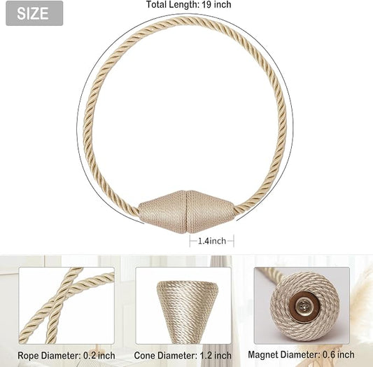 Magnetic Curtain Tiebacks 2 Pack Outdoor Rope Curtain Tie Backs Decorative - Image 2