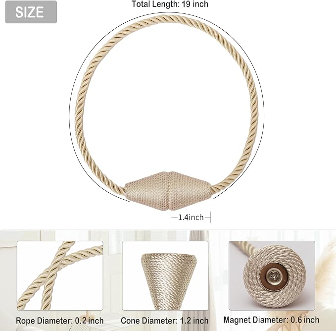 Magnetic Curtain Tiebacks 2 Pack Outdoor Rope Curtain Tie Backs Decorative - Image 2