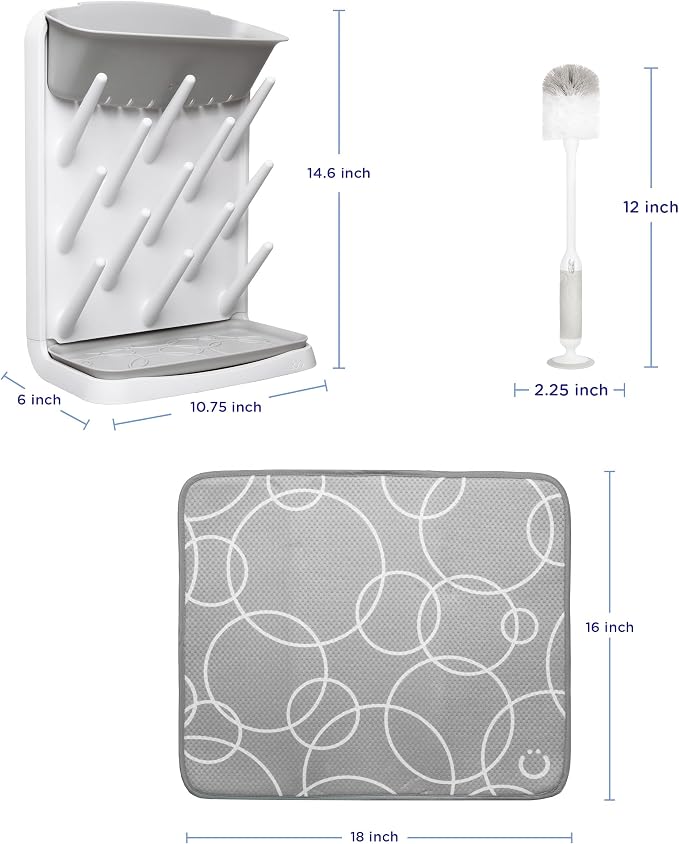 Ubbi Vertical Bottle Drying Rack, Bottle Brush & Microfiber Drying Mat Bundle - Image 2