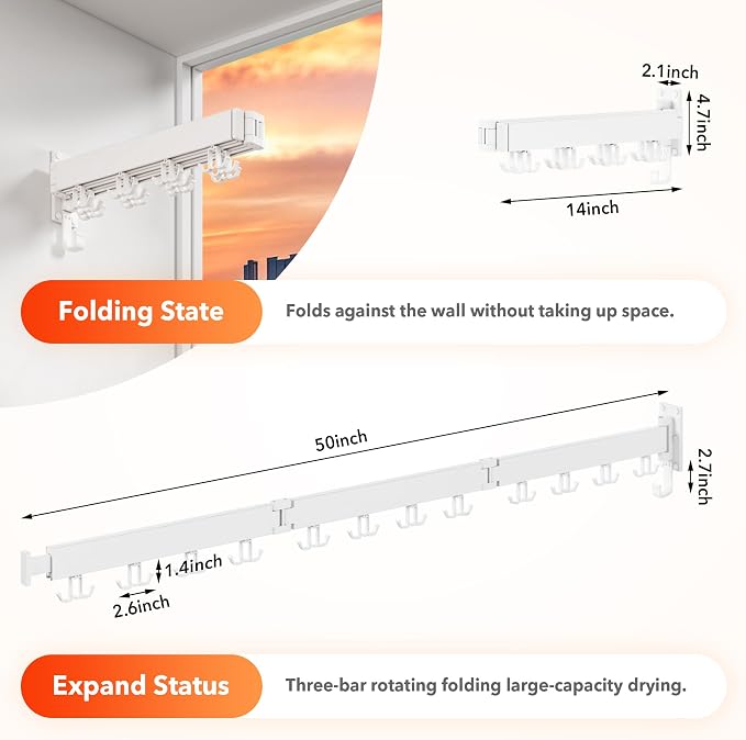 Clothes Drying Rack Wall Mounted, Drying Rack Clothing Wall Mount, Laundry - Image 6