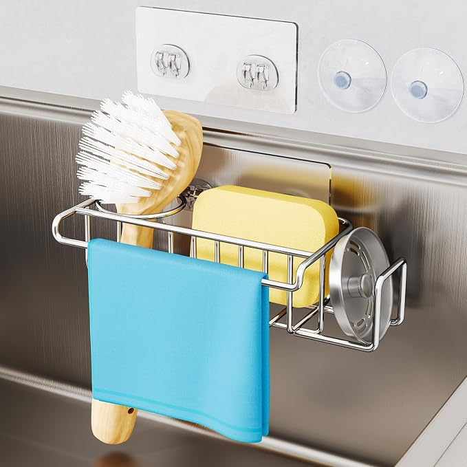 HapiRm 4 in 1 Sink Caddy Sponge Holder, SUS304 Stainless Steel Kitchen Brush - Image 2