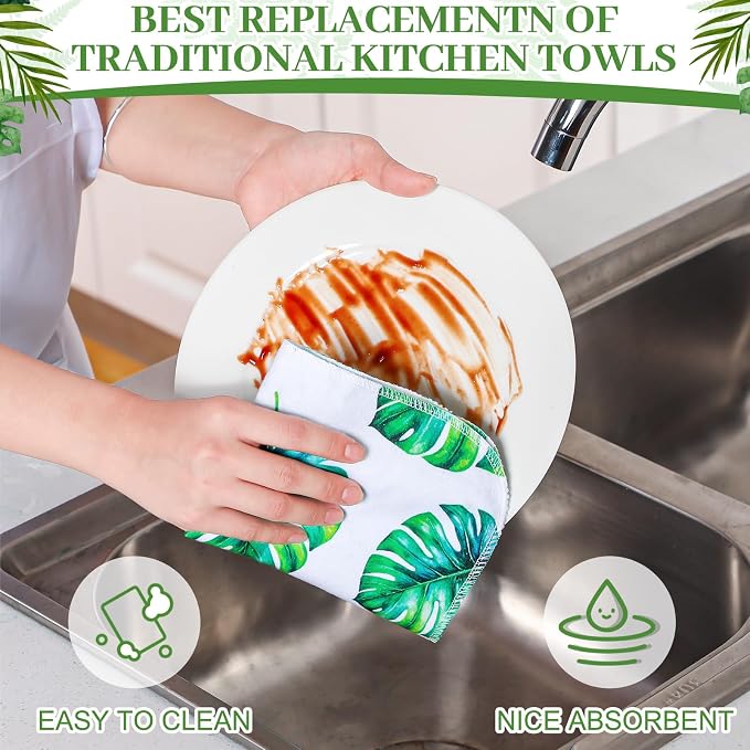 36 Pack Leaves Reusable Cleaning Cloths Washable Cotton Kitchen Towels - Image 4