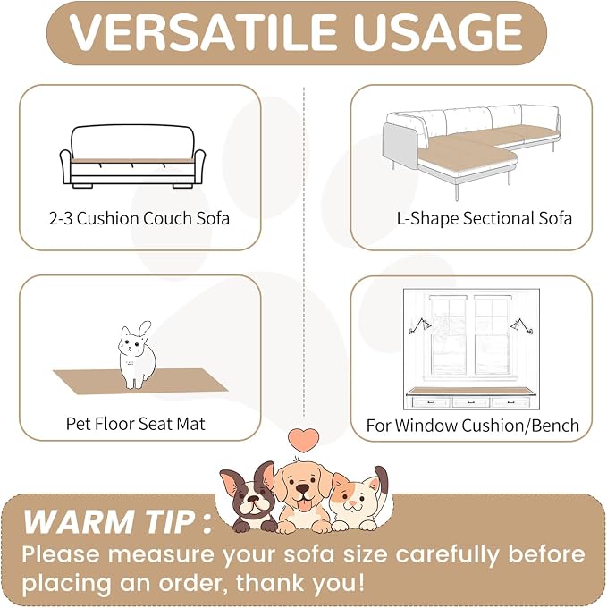 OTOB Couch Cover for Dogs Washable, Non Slip Plush Sofa Covers for 3 Cushion - Image 4