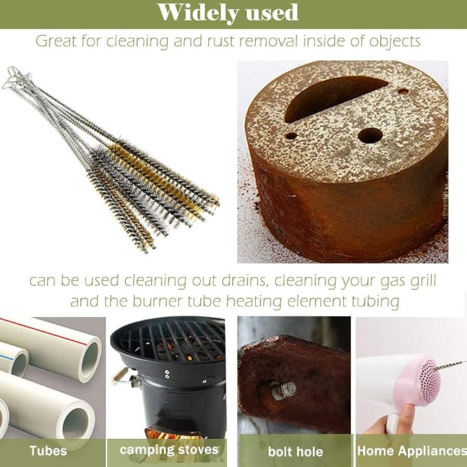 YXQ 12Pcs Tube Brush Kit Stainless Steel/Brass Round Wire Pipe Cleaner - Image 6