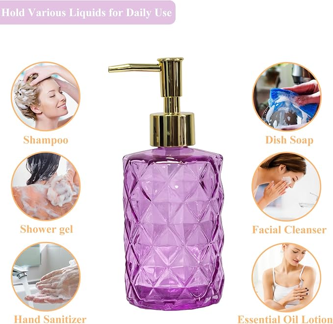 Glass Soap Dispenser with Gold Plastic Pump, 12oz Refillable Liquid Hand Soap - Image 4