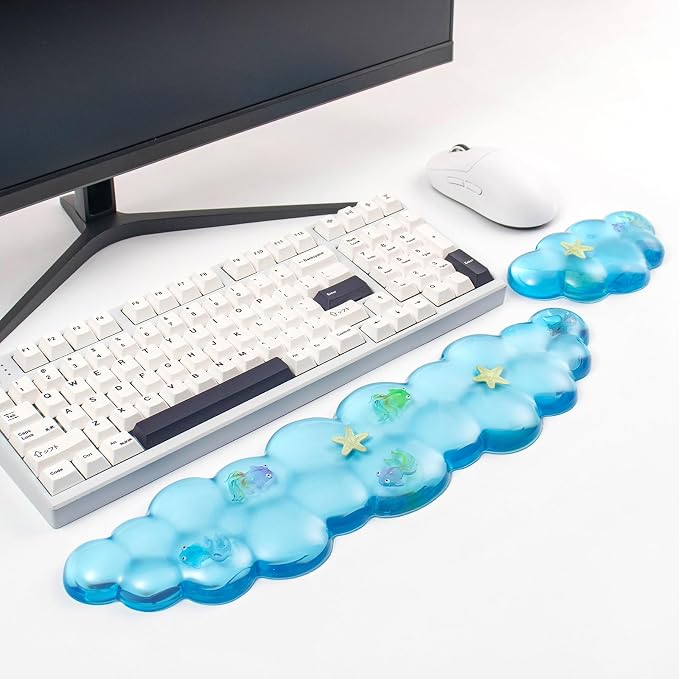 Gel Keyboard and Mouse Wrist Rest Set – Clear Blue Cloud Wrist Rest by Sumgsn