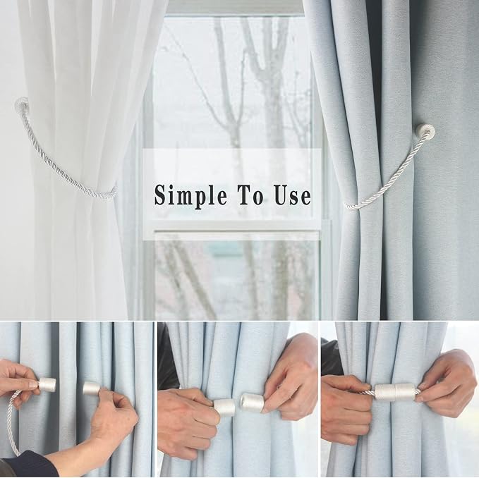 Magnetic Curtain Tiebacks 4 Pack White Curtain Rope Tieback Curtain Holders - Image 3