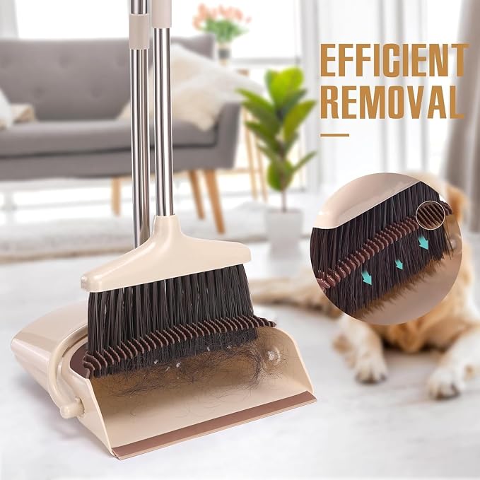 Broom and Dustpan Set with 57.4 Inch Adjustable Stainless Steel Handle - Image 4