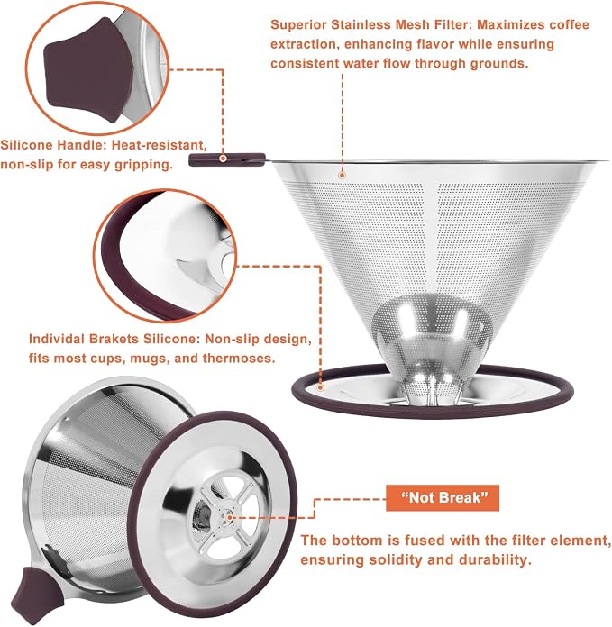 Pour Over Coffee Dripper, Paperless Pour Over Coffee filter, Stainless Steel - Image 4