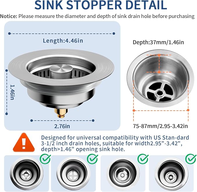 3-in-1 Kitchen Sink Drain Strainer & Sink Stopper 2 Pack - Image 3