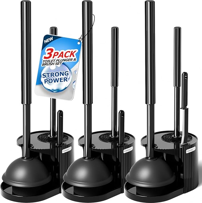 3Pack 3 in 1 Toilet Brush and Plunger Set, Toilet Bowl Brush Plunger Set by FORASTO