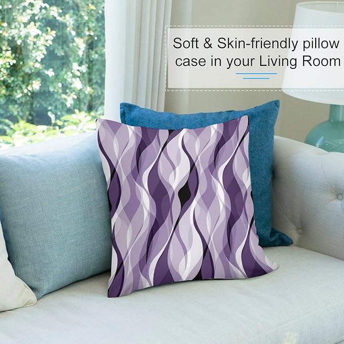 Purple Throw Pillow Covers Modern Abstract Purple and Grey Striped Decorations for Bedroom Living Room Farmhouse Sofa Pillows Bed Couch 20x20 Inch