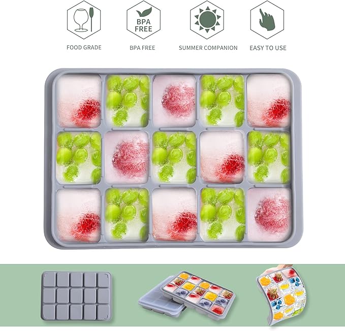 Ice Cube Trays Set of 2, Easy Release 15 Flexible Silicone Ice Cube Molds - Image 4