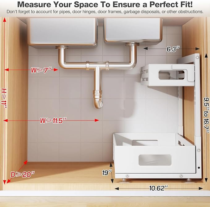 2 Pack 19IN-Depth Under Sink Organizer, Pull Out Cabinet Organizer - Image 2