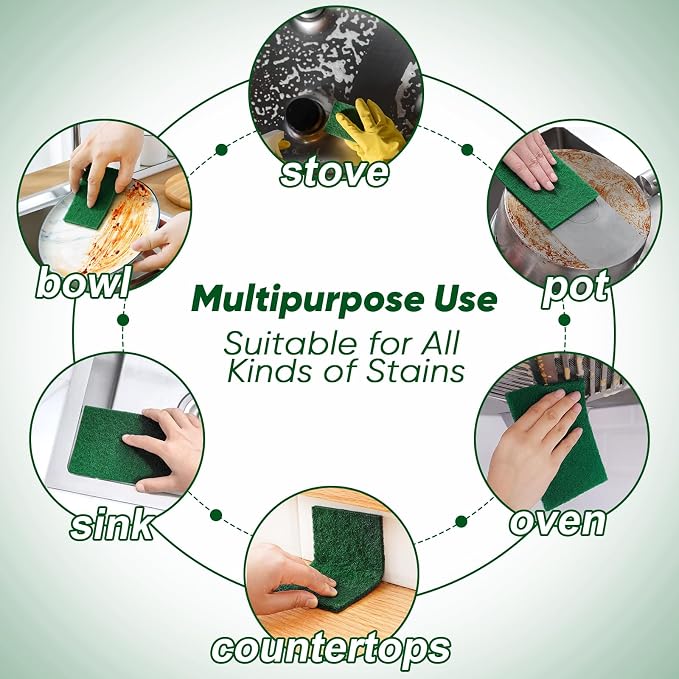 HOMEXCEL Heavy Duty Scouring Pad, 96 Pack Green Scrubbing Pads, Dish Scrubber - Image 2