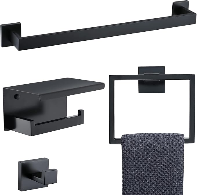 Bathroom Towel Bar Holder Sets Matte Black 4-Piece Bathroom Hardware Set by TQKAG