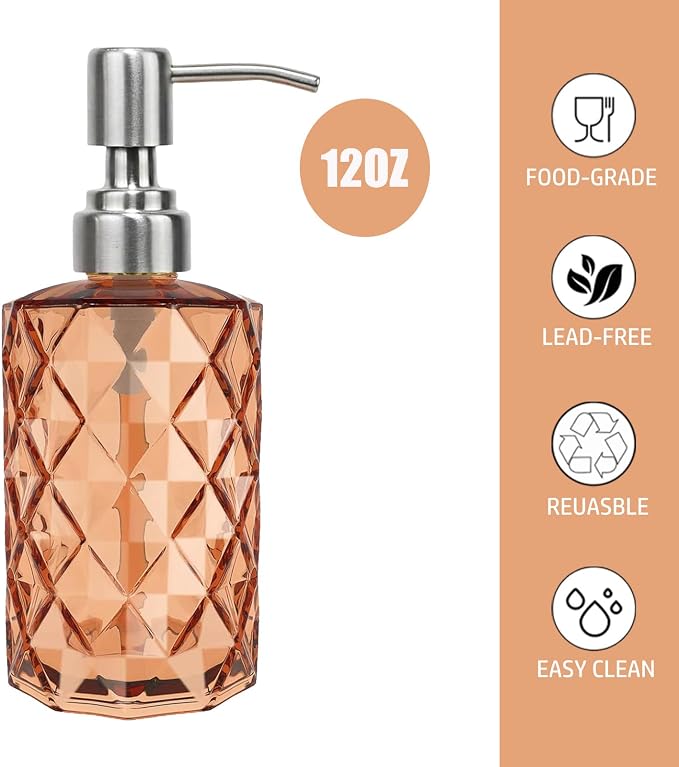 12Oz Amber Glass Soap Dispenser - Image 3