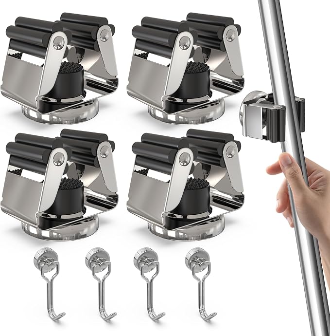 3-H Magnetic Broom Holder with Strong Magnetic Hook 8 Pack, Broom Holder Wall by 3-H