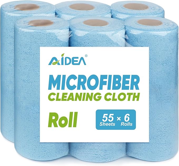AIDEA Microfiber Cleaning Cloth, Shop Towels 330 Sheets 6 Roll, Microfiber by AIDEAHOME