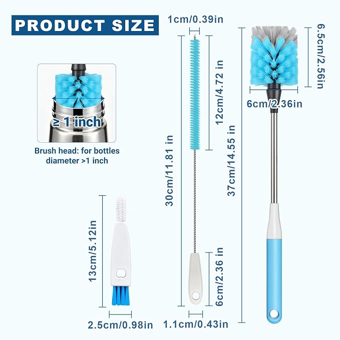Water Bottle Brush 3-Piece Set, 15-inch Long Bottle Brush, Kitchen Brush Set - Image 3