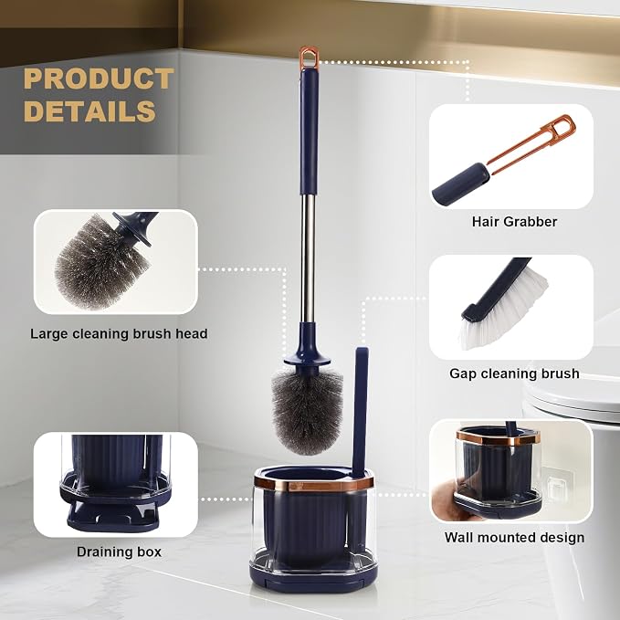 Toilet Bowl Brush and Holder 2 Pack Long Handled Toilet Brush Set - Image 3