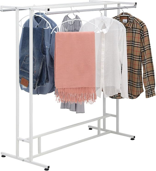 MyGift White Stainless Steel Freestanding Garment Rack, Heavy Duty Double Rod by MyGiftHome