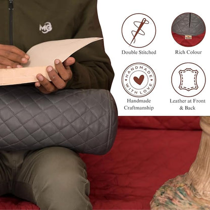 Neck Roll Pillow Cushion Cover, 24x5 Inch Full Moon Round Bolster Pillow Case, Cylinder Soft Lambskin Leather Pillowcase for Head, Spine & Neck Support During Sleep - Quilted Grey Pack of 1