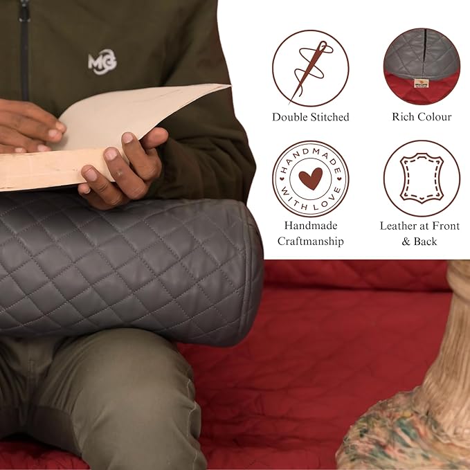 Neck Roll Pillow Cushion Cover, 18x6 Inch Full Moon Round Bolster Pillow Case, Cylinder Soft Lambskin Leather Pillowcase for Head, Spine & Neck Support During Sleep - Quilted Grey Pack of 2