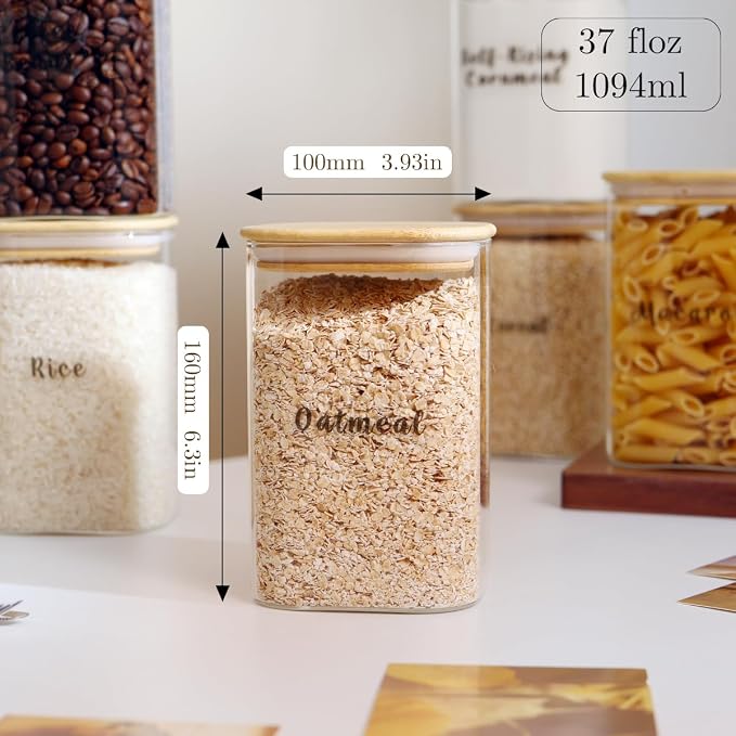 6 Pcs Square Glass Pantry Storage Containers - 37oz Thicken Glass Food Storage - Image 2