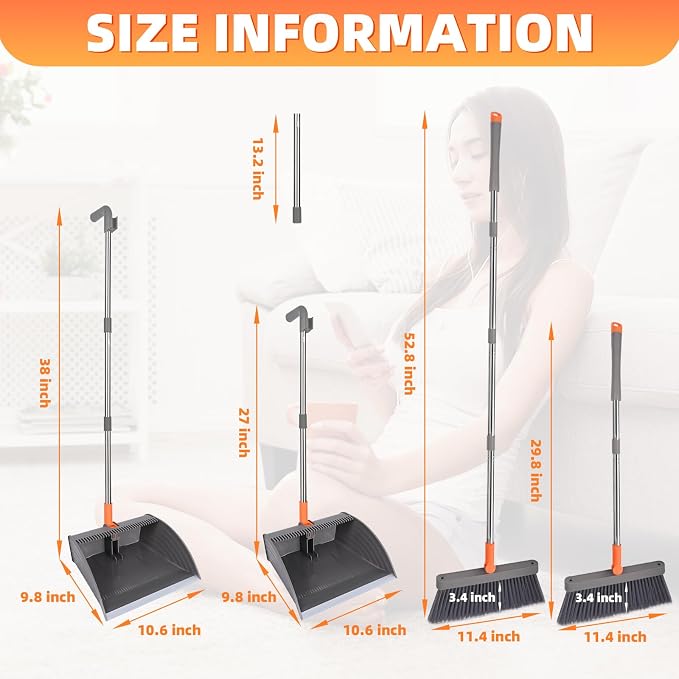Ease of Assembly Broom and Dustpan Set, Self Cleaning - Image 2