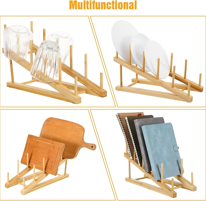 4 Pcs Wooden Dish Drying Rack, Bamboo Plate Dish Rack Stand - Image 3